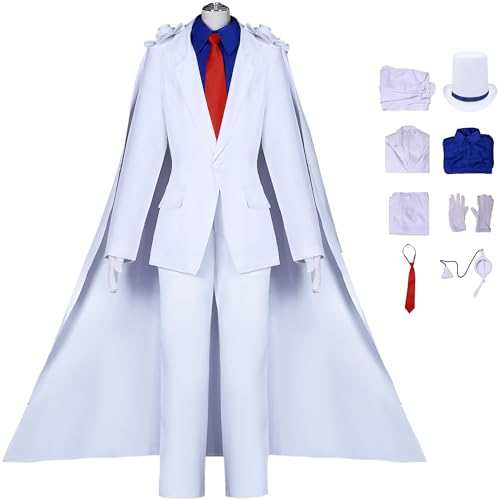 Foanja Tuxedo Mask Cosplay Kostüm Herren Verkleidung Anime Sailor Moon Tuxedo Mask Chiba Mamoru Uniform Komplettset mit Hut für Dress up Halloween Karneval Party Fancy Costume, Weiß von Foanja