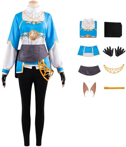 Foanja Zelda Cosplay Kostüm Damen Verkleidung Tears of The Kingdom Zelda Prinzessin Deluxe Komplett Kampf Uniform mit Zubehör für Fancy Dress Up Halloween Karneval Geburtstag Party Maskerade Costume von Foanja