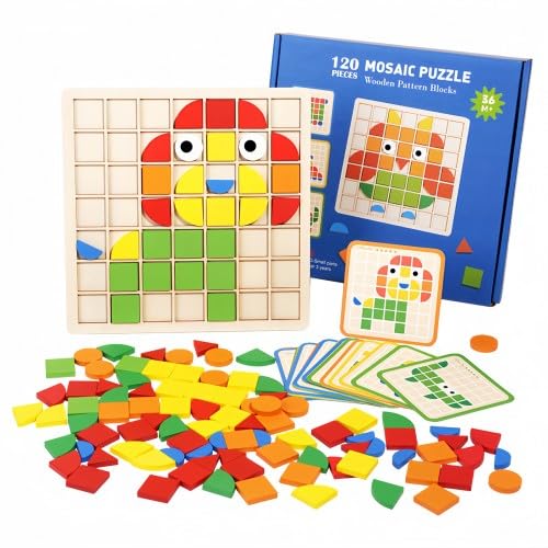 Focenat Holzpuzzle Kreative, Spielzeug Puzzle mit 120 Stück Intelligenz Bunte Bausteine, Holzpuzzle für Kleinkinder 3+ Jahren, Geschenk für Jungen und Mädchen, Kinder Pädagogisches Spielzeug Geschenk von Focenat