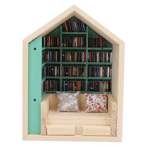 Miniatur-Puppenhaus-Bücher und Bücherregal aus Holz, Schüttel-Bücherregal, Schütteln Sie Ihre Ängste Weg, Dekoratives Puppenhaus-Bücherregal, für das Schlafzimmer zu Hause von Focket