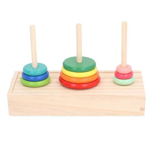 Puzzle Turm von Hanoi, Geistiges Holzspielzeug, Denkaufgabe, 10 Ringe, Hanoi Turm, Regenbogenblöcke, Lernspielzeug für Kleinkinder, Stapelringe, Babyspielzeug von Focket