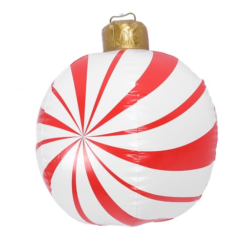 Fockety Aufblasbare Weihnachtskugeln, 59,9 cm, Weihnachtsbonbonform, PVC-Weihnachtsdekoration für den Außenbereich, Weihnachtlich Dekorierter Ball, Lustige (Modell C mit roten Streifen) von Fockety