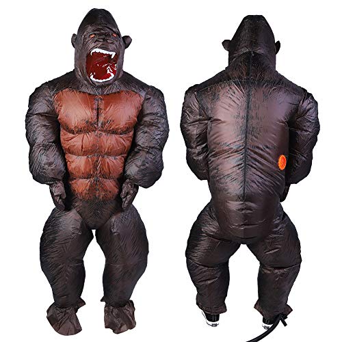 Fockety Aufblasbares Kostüm Gorilla-Affe, Halloween-Kostüm für Erwachsene, Aufblasbares Tier mit Luftgebläse, 190 Tonnen Wasserdichtes Polyester, Lustiger Kostümanzug für Festivals, (X116) von Fockety