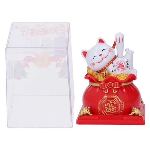 Winkende Glückskatze mit Arm, Maneki-Neko-Glückskatze, Solar-Glückskatzen-Statuendekoration, Lebendige und Schöne Chinesische Katze, Maneki-Neko-Glücks-Fengshui-Katze (Rot) von Fockety