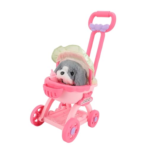 Haustier-Puppen-Kinderwagen-Spielzeug, Rollenspiel-Haustier-Kinderwagen, Realistischer Großer Hunde-Schiebewagen, Plüsch-Welpen-Hundespielzeug, für, Mädchen, Kinder (Heiser) von Fockety