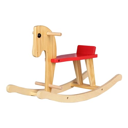 Holzschaukelpferd, Baby-Holzspielzeug Zum Aufsitzen für Kinder ab 1 Jahr, 110 Pfund Belastbar, Klassisches Design-Schaukelpferd mit Pedal, Kleinkind-Aufsitzspielzeug von Fockety