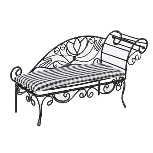 Puppenhausbett, Miniatur-Puppenhausbett im Maßstab 1:12, klassisches Retro-Miniaturbett im europäischen Stil mit Metallrahmen und Matratze für das Puppenhausschlafzimmer (Black) von Fockety