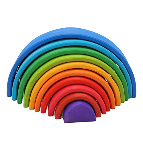 Regenbogen-Stapler aus Holz, Farbe auf Wasserbasis, Bunte Bogenbrücke, Matte Textur, 10-teilige Bausteine, Regenbogen-Stapelspielzeug aus Holz für und Kleinkinder von Fockety