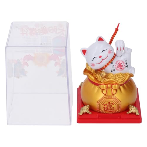 Winkende Glückskatze mit Arm, Maneki-Neko-Glückskatze, Solar-Glückskatzen-Statuendekoration, Lebendige und Schöne Chinesische Katze, Maneki-Neko-Glücks-Fengshui-Katze (GOLD) von Fockety