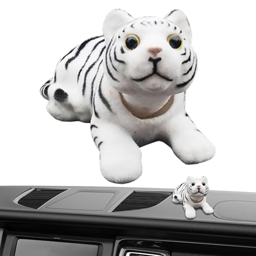 Foeirp Auto-Dash-Tierspielzeug, Wackelkopf-Tiger, Wackelkopf-Figur „Glückstiger mit schüttelndem Kopf“, Tiger-Ornament für das Armaturenbrett im Auto, nickende Tiger-Dekoration für den Innenraum des von Foeirp