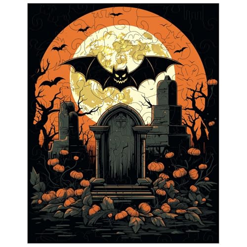 Foeirp Halloween-Puzzles,Halloween-Puzzle - Spukhaus-Puzzle | Feiertagsrätsel, 3D-Spukhaus-Puzzles zum Thema, Fledermaus, Grab für und Mädchen von Foeirp