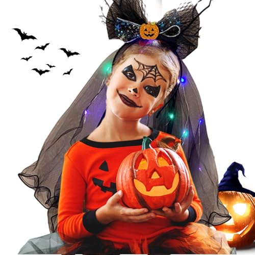 Foeirp Halloween Stirnband,Schwarzer Schleier Halloween Stirnband | Halloween Leuchtendes Stirnband Verstellbare Haarreifen | Leichtes Gothic-Stirnband-Kostüm für Erwachsene und Kinder, Neujahr, von Foeirp