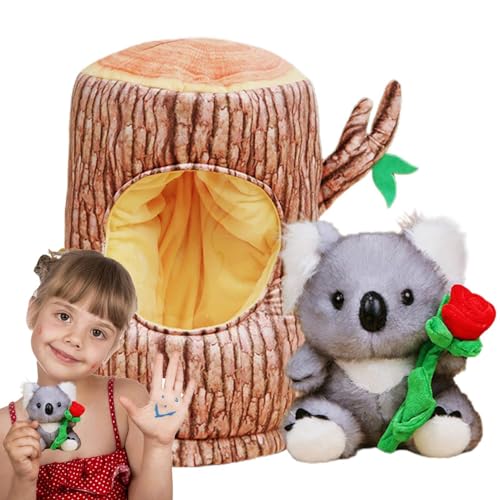 Foeirp Koala Stofftier,Koala Plüschtier - Dekokissen mit Rose und Baumstumpf,27,9 cm große Koala-Puppe für Zuhause, Auto, Bett, Schreibtisch, Schlafzimmer, Couch-Dekoration von Foeirp