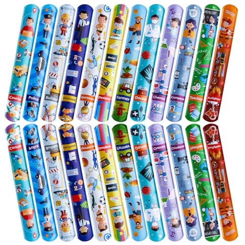 Foesihep 24Pcs Schnapparmband Kinder, Dinosaurier Einhorn Cartoon Tier Engineering Fahrzeug Person Schnapparmband von Foesihep