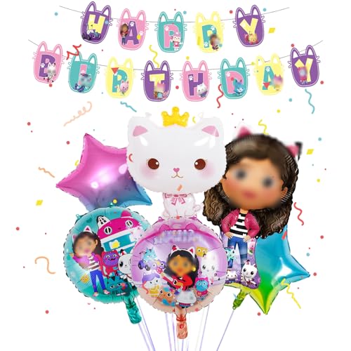 Gabys Geburtstagsdeko Mädchen- Cats Luftballons Geburtstag Ballons Deko Happy Birthday Banner Gabys Folienballons Kindergeburtstag Partyzubehör für Kinder Gabys Theme Party Supplies Deko von Foesihep