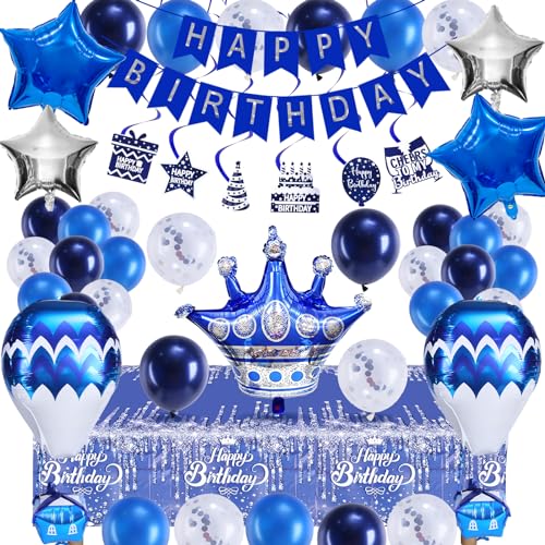 Luftballons Foesihep Blau Luftballon Geburtstag Deko Mann Jungen Ballon Geburtstagsdeko Girlande Junge Folienballon Happy Birthday Banner Hängen Wirbel für Frauen Mädchen Kindergeburtstag Party Deko von Foesihep