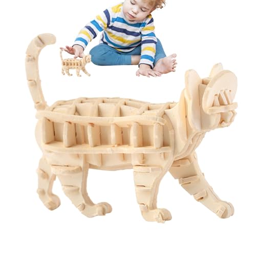 3D-Katzenpuzzle, 3D-Holzpuzzle, laufende Katzenstatue aus Papier, Holzpuzzle-Modellbausätze, Puzzle-Lernspielzeug für Kinder von Fogukier