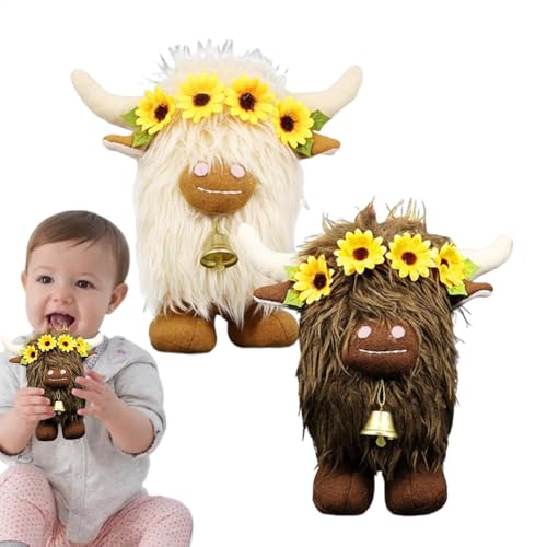 Fogukier Gefüllte Highland Cow Plüschspielzeug, Highland Cow Plüsch,2X Plüsch niedliche Spielzeugplüschies - Huggable Soft Highland Kuhpuppe für Kinderzimmer, Wohnzimmer, Schlafzimmer von Fogukier