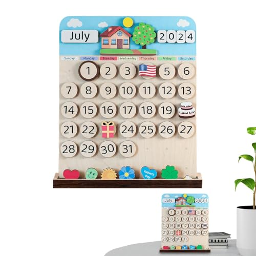 Fogukier Kinder-Holzkalender, magnetischer Monatskalender aus Holz - Kinder-Kalender - Wandhängendes Kalenderbrett aus Holz für Kinder, Kinder, Mädchen, von Fogukier