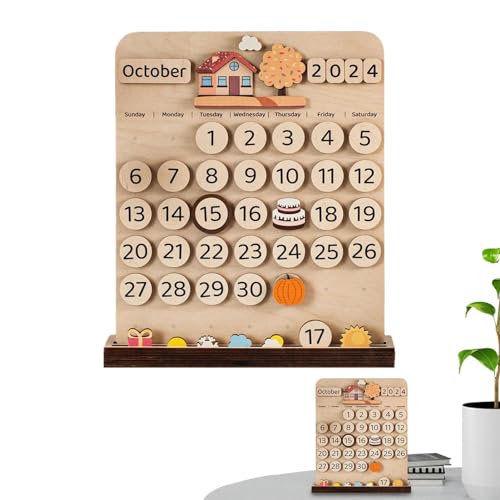 Fogukier Kinder-Holzkalender, magnetischer Monatskalender aus Holz - Kinderkalender mit Holzzahlen - Wandhängendes Kalenderbrett aus Holz für Kinder, Kinder, Mädchen, von Fogukier