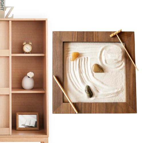 Fogukier Schreibtisch Sand Zen Garden - Hölzerner Zen-Garten für Schreibtisch,Künstliche Heimdekoration, langlebiger Zen-Sand, Retro-Schreibtischdekoration als Geschenk, Zuhause, Zimmer von Fogukier