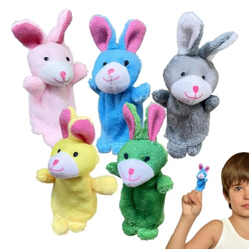 Fogukier Tierpuppenpuppen, Fingertiere - Plüsch Bunny Finger Kinder Spielzeug Set von 5 | Weiche Plüschtiere Puppenspielzeug für Kinder Mädchen für Shows, Spielzeit, Schulen von Fogukier