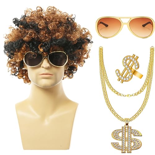 Fogun 80er Jahre Curly Rock Halskette Sonnenbrille Kostüm Set Kostümzubehör Halloween Dress Up Requisiten Partys von Fogun