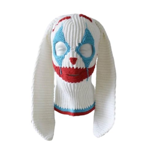 Fogun Halloween Kappe Erwachsene Clown Handgefertigte Gesichtsbedeckung Gehäkelte Kapuzenmütze Party von Fogun