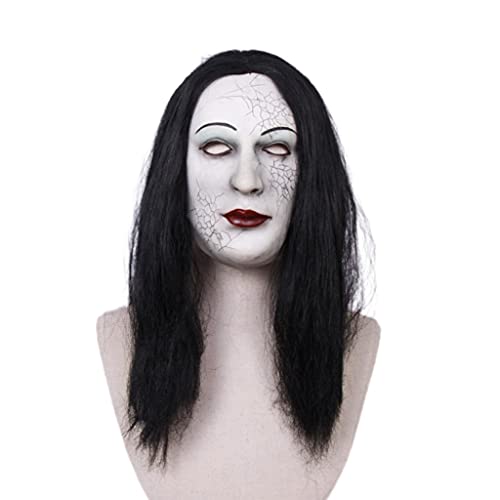 Fogun Realistische Latex Frauenmaske Langes Haar Gesichtsbedeckung Halloween Spukhaus Kopfbedeckung Maskerade Cosplay Party Gruselige Requisiten Latex Frauenmaske von Fogun
