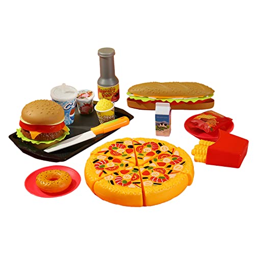 Fogun Spielt Lebensmittel Täuschungsset Fast Food Kinderspielzeug Burger Pizza Pommes Sicheres Kunststoff Küchenspielzeug von Fogun