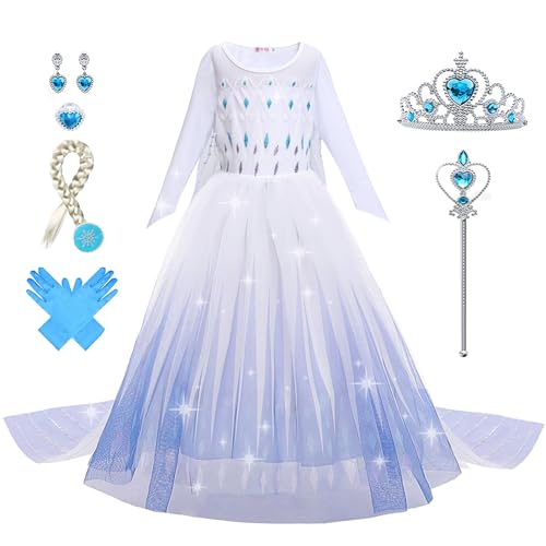 Foierp Elsa Kostüm Kinder Mädchen - Elsa Anna Prinzessin Kleid Set mit Krone Zauberstab Perücke Verkleidung Halloween Halloween Party Kostüm von Foierp