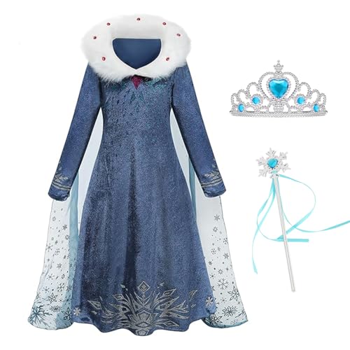 Foierp Mädchen Elsa Anna Kostüme - Kostüm mit Feenstab und Krone Tiara für Hochzeit/Party/Cosplay Winter Langarm Pelzkragen Prinzessin Klei von Foierp