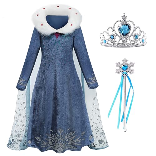 Foierp Mädchen Elsa Anna Kostüme - Kostüm mit Feenstab und Krone Tiara für Hochzeit/Party/Cosplay Winter Langarm Pelzkragen Prinzessin Klei von Foierp