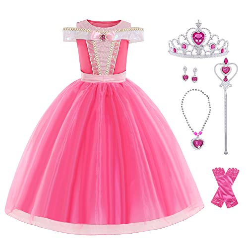 Foierp Prinzessin Aurora Kostümkleid mit kleinen Mädchen Layered Off-Shoulder Kleider Geburtstagsparty Halloween Cosplay Fancy Kleid mit Zubehör von Foierp