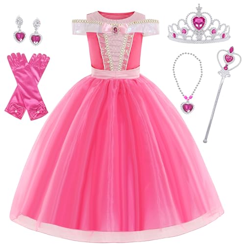 Foierp Prinzessin Aurora Kostümkleid mit kleinen Mädchen Layered Off-Shoulder Kleider Geburtstagsparty Halloween Cosplay Fancy Kleid mit Zubehör von Foierp