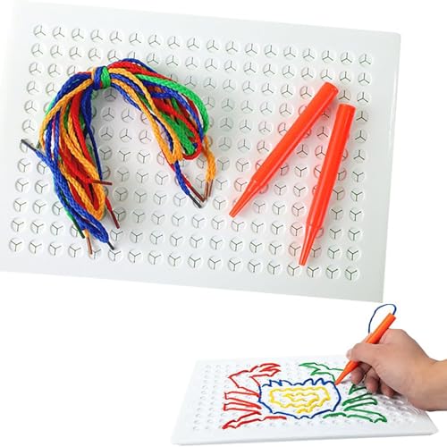 Fokayo Einfädelbrett für Kinder, sensorisches Fadenbrett, buntes Einfädelspielzeug, String-Art-Set mit farbigen Seilen, Stichbrett für Kinderfäden, DIY-Zeichenbrett zum Fadenweben für Kinder (1pc) von Fokayo