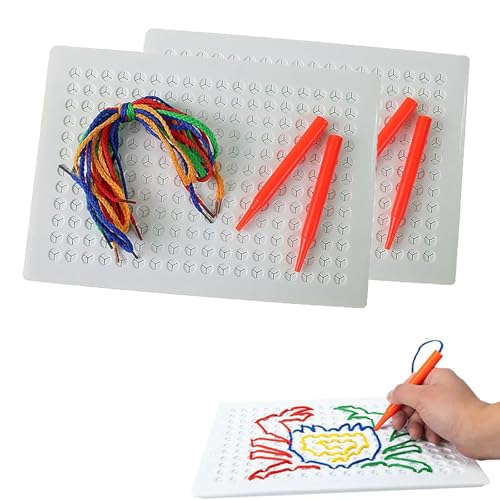 Fokayo Einfädelbrett für Kinder, sensorisches Fadenbrett, buntes Einfädelspielzeug, String-Art-Set mit farbigen Seilen, Stichbrett für Kinderfäden, DIY-Zeichenbrett zum Fadenweben für Kinder (2pcs) von Fokayo