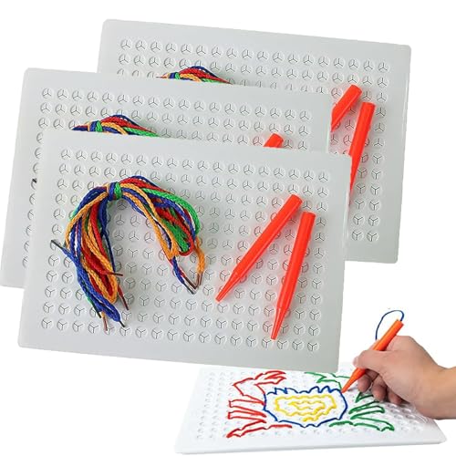 Fokayo Einfädelbrett für Kinder, sensorisches Fadenbrett, buntes Einfädelspielzeug, String-Art-Set mit farbigen Seilen, Stichbrett für Kinderfäden, DIY-Zeichenbrett zum Fadenweben für Kinder (3pcs) von Fokayo