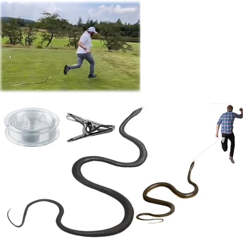 Fokayo Schlangenstreich mit Schnurclip, Golfschlangenstreich mit Schnur und Clip, Schlangenstreich zum Aufstecken, Schlangenstreich aus Gummi mit Schnur, Schlangenstreich zum (Black) von Fokayo