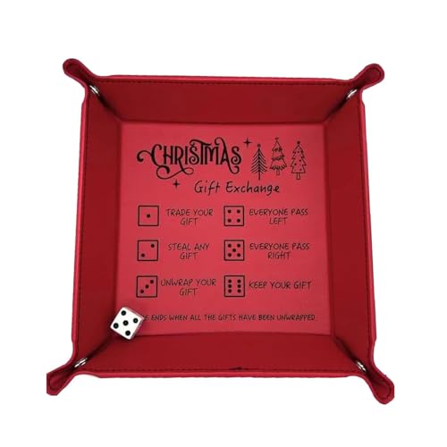 Fokayo Weihnachts-Würfeltablett für Geschenkaustauschspiele, Neuheiten-Würfelspieltablett, „Roll The Dice“-Weihnachtspartyspiele, tragbarer Faltbarer Würfelhalter (Red) von Fokayo