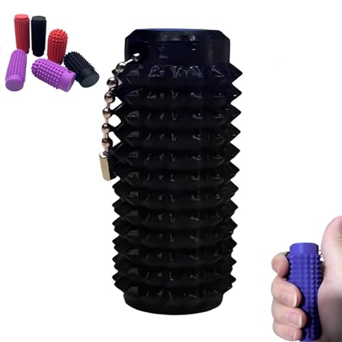 Spiky Grippie Stim-Schlüsselanhänger, Spiky Fidget Roller Rotation-Schlüsselanhänger, Entlüftungs-Schlüsselanhänger, Harter, stacheliger Massage-Schlüsselanhänger für Stressabbau und (Black) von Fokayo