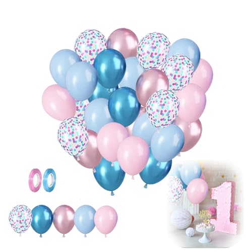 60 Stück Luftballons Rosa Blau, 12 Zoll Geburtstag Luftballons, Macaron Licht Blau Rosa Helium Luftballon für Baby Shower, Kinder Geburtstag, Hochzeit Braut Dusche, Graduierung Deko von Fokelyi