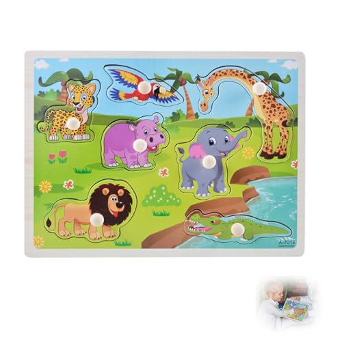 Tier Holzspielzeug, Steckpuzzle Holz Ab 1 Jahr, Montessori Baby Puzzle mit Griff, Holzspielzeug ab 1 Jahr 2 3 Jahre, Tier Holzpuzzle Puzzle für Kinder von Fokelyi