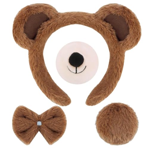 Fokroin 4 Stück Karneval Bärenohren Set, Verkleidungsset Bär, Haarreif mit Ohren und Schwanz, braun, Tier, Motto-Party, Karneval, für Halloween Bärenohren Cosplay Fokroin 4 Stück Karneval Bärenohren Set, Verkleidungsset Bär, Haarreif mit Ohren und Schwanz, braun, Tier, Motto-Party, Karneval, für Halloween Bärenohren Cosplay von Fokroin