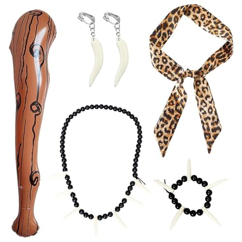 Fokroin 5 STK Höhlenmensch Kostüm, Wilde Höhlenmensch-Kostüme, Aufblasbarer Streitkolben, Zubehör Knochen Schmuck, Leoparden-Stirnband, Armband Halskette Ohrringe, Höhle Kostüm für Karneval Cosplay Fokroin 5 STK Höhlenmensch Kostüm, Wilde Höhlenmensch-Kostüme, Aufblasbarer Streitkolben, Zubehör Knochen Schmuck, Leoparden-Stirnband, Armband Halskette Ohrringe, Höhle Kostüm für Karneval Cosplay von Fokroin