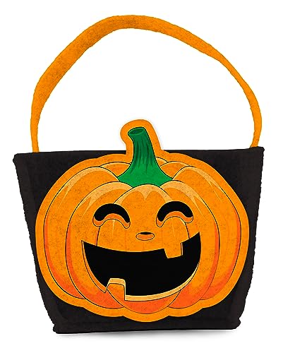 Folat 23874 - Happy Halloween Booo! - Trick or Treat Bag Filzkürbis Schwarz Kürbis Orange Schwarz,Tragetaschen Party Geschenktüten Wiederverwendbar mit Griffen für Halloween Gastgeschenke von Folat