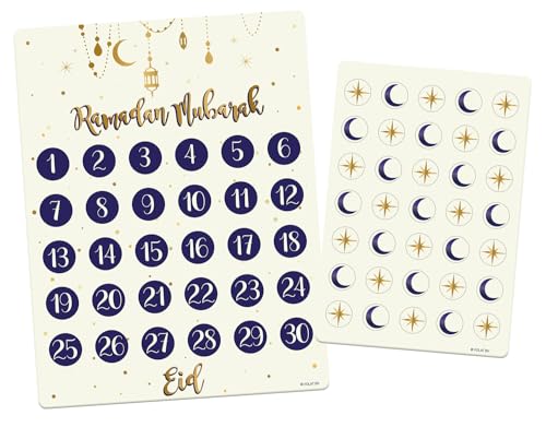 Folat 24898 Dekoration-Countdown-Kalender Mubarak Eid Deko Stern Mond Zubehör Ramadan, Mehrfarbig von Folat