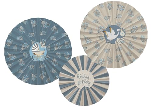 Folat 24986 Baby Shower Deko, Babyparty, Blau, WeißDeko-Fan-Set - Blooming Baby Boy - 3 Pieces von Folat