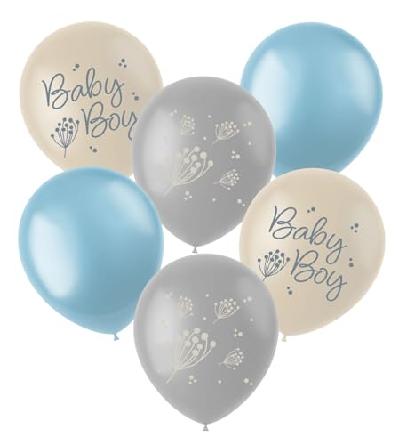 Folat 24987 Baby Shower Deko, Babyparty, Blau, WeißLatexballons- Blooming Baby Boy - 33 cm - 6 Stück von Folat