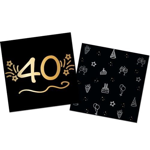 Folat 25057 Party Deko Schwarz Gold Silber-Servietten-40-Shining Glam-33 x 33 cm-16 Stück-Für Geburtstag, Jubiläum, 40 Jahre von Folat